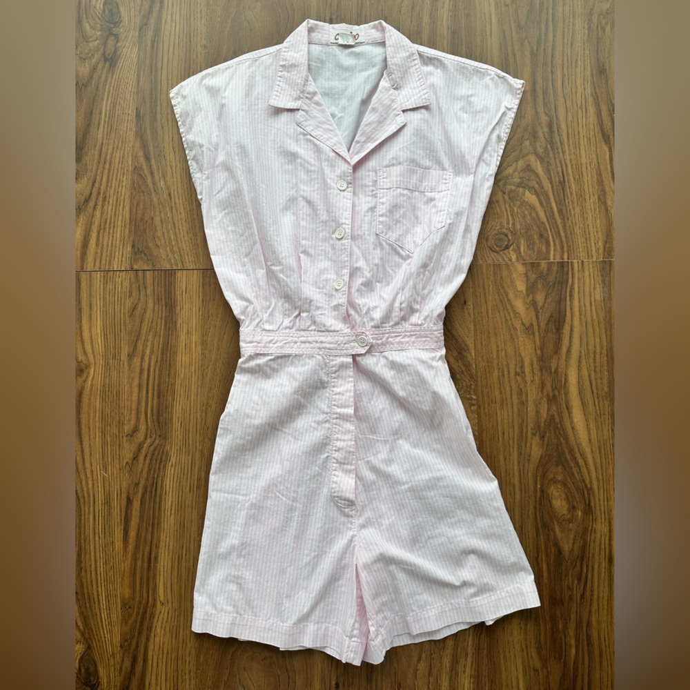Vintage Pink/White Pinstripe Romper